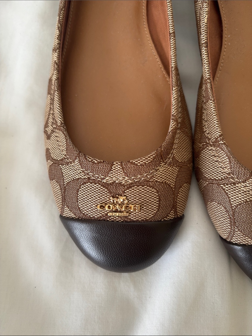 Coach Brown Signature Canvas Ballet Flats with Dark Brown Cap Toe - Picture 9 of 12